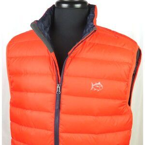 Men's Southern Tide Zip-Up 90% Down Orange Puffer Vest‎ Jacket Medium